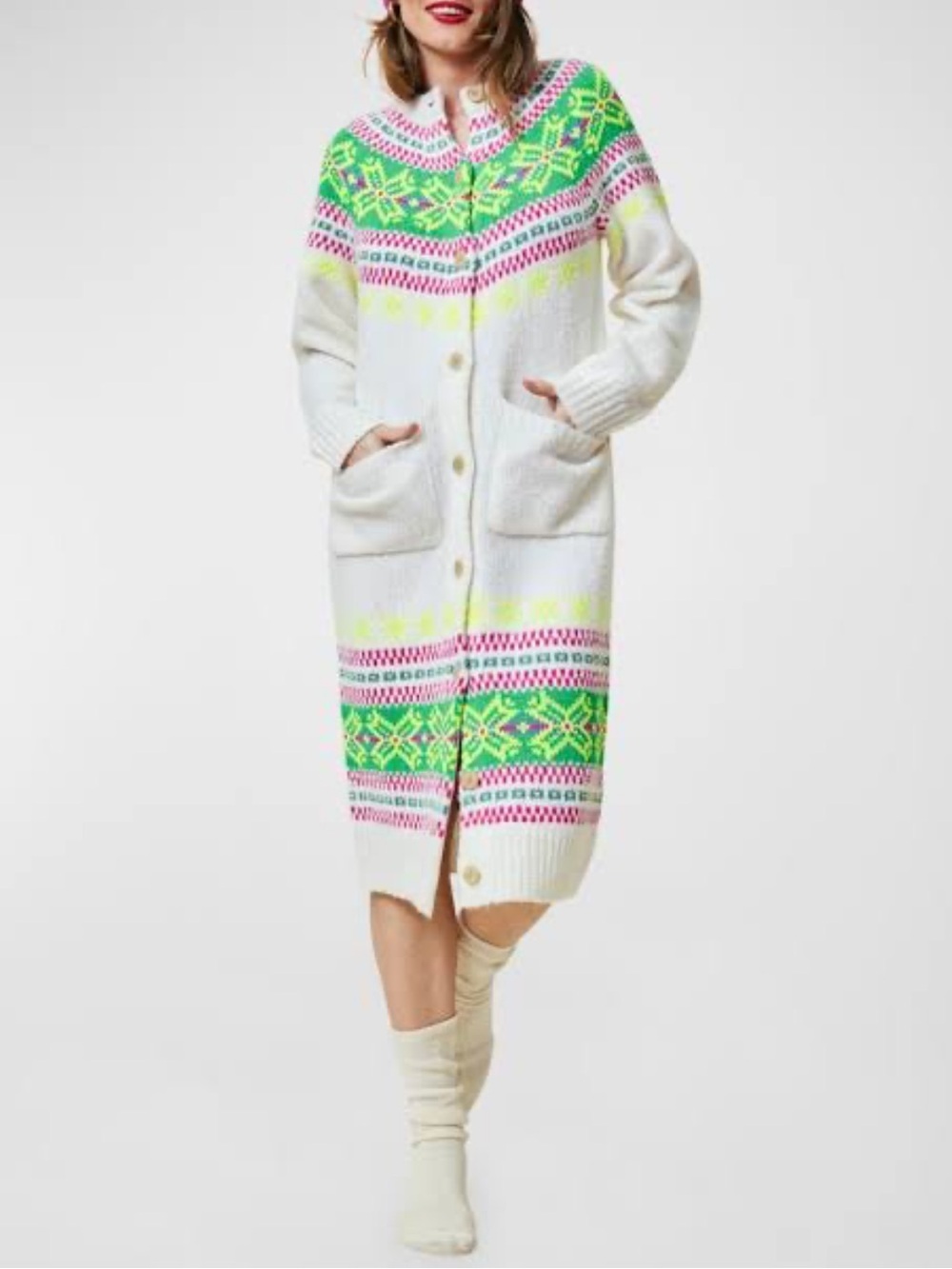 Lingua Franca Nora Fair Isle Cashmere Cardigan Sweater Dress NEW